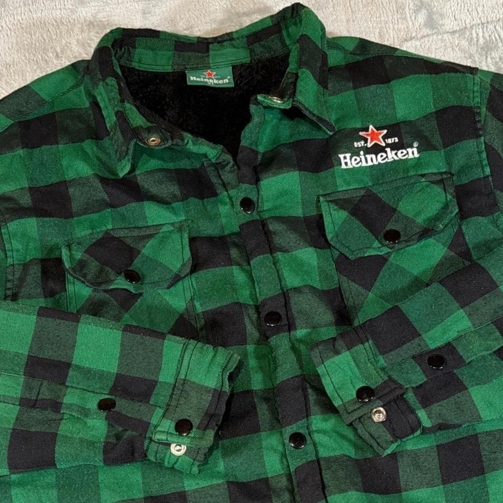 Heineken Plaid‎ Flannel Jacket | Green Black Check | Size XL